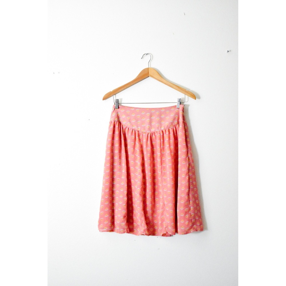 Downeast Skirt Womens Small Pink Excellent Shell Print Knee Length Gathered